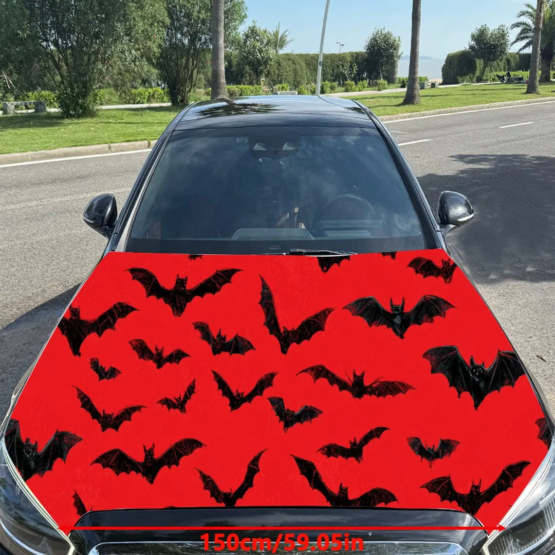 Car Decals Red Background with Bat Silhouette Pattern Car Hood Sticker, Waterproof Self - Adhesive Vinyl Graphics Decals, Decora