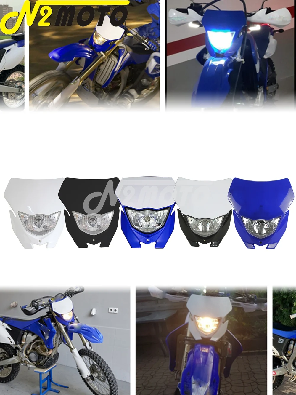 AliExpress papanda Blue Black White Motocross Supermoto Headlight Enduro Dirt Bike Head Light Mask for Yamaha WR 250 400 426 450 YZ TTR WR XT MX