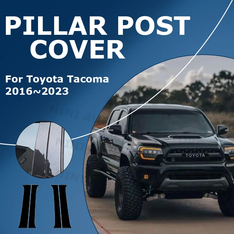4pcs Glossy Black Pillar Posts Window Door Column B C Sticker Cover Fit For Toyota Tacoma 2016-2023