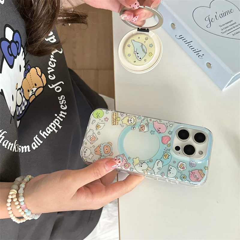 Funny Cute Seal Dolphin Magnetic Phone Case For iPhone 16 Pro 15 14 13 Pro Max Cover with Magsafe Rotate Holder Grip Kawaii Capa - Image 3