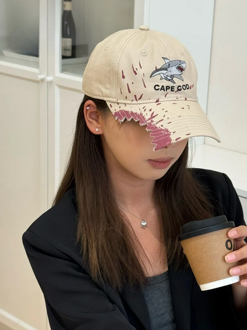 

ex Baseball Cap ark Embroidery Dubill Hat Face Slimming Cotton Cap round Top Bent Brim Summer Chinese Production