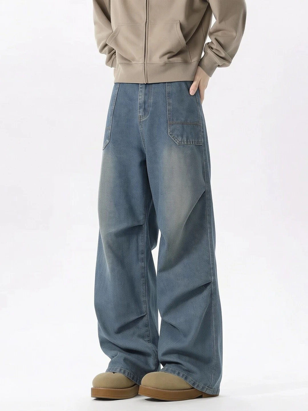 Jeans Vintage Lavados para Homens e Mulheres, Calças Largas com Design Americano, Calças Longas Casuais com Corte Solto e Reto