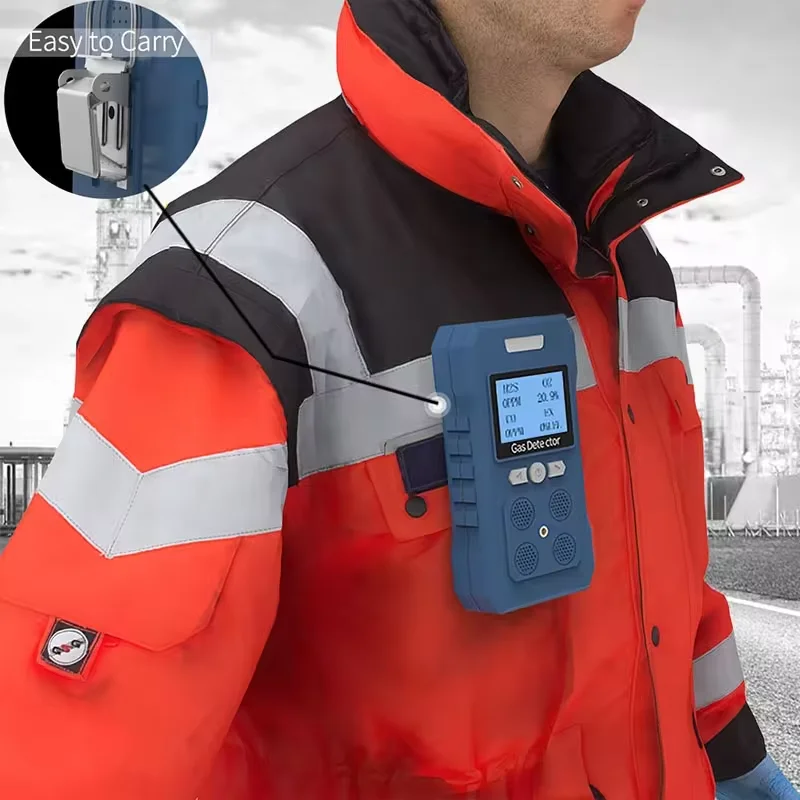 Detector de ar combustível portátil H2S Co O2 4 em 1 com micro clipe e alta precisão