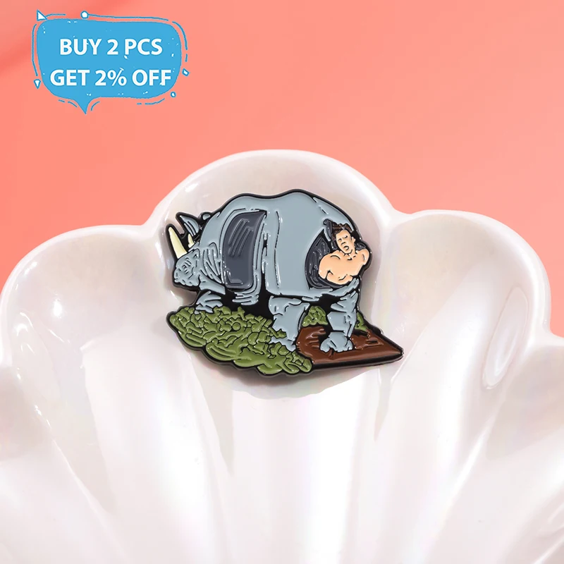 Comic Movie Characters Enamel Pins Custom Film Cartoon Animal Rhino Brooches Lapel Badges Animal Jewelry Gift for Friends