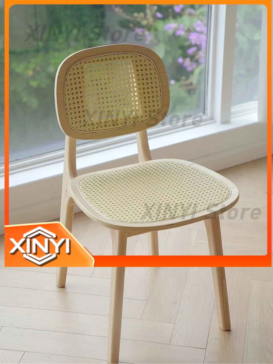Rattan Solid Wood Backrest Dining Chair for Nordic Home French Log Color Wabi-Sabi Style Second-Hand Homestay Leisure Chair
