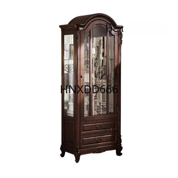 

Solid Wood Wine Cabinet Black Walnut Single Door Storage Locker American Country Living Room Log