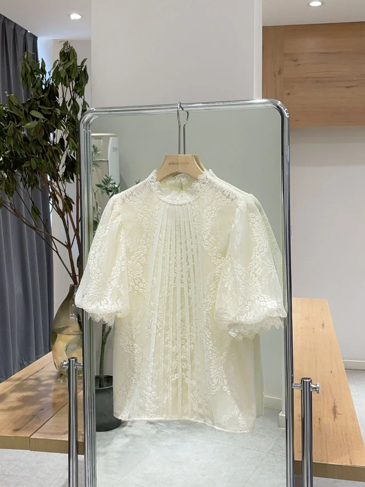 

Nuo Xiaola Select 2025 Spring New Brand SAT Lace Bubble Sve ort Sve irt Sweet Sle College Edition из полиэфирного волокна