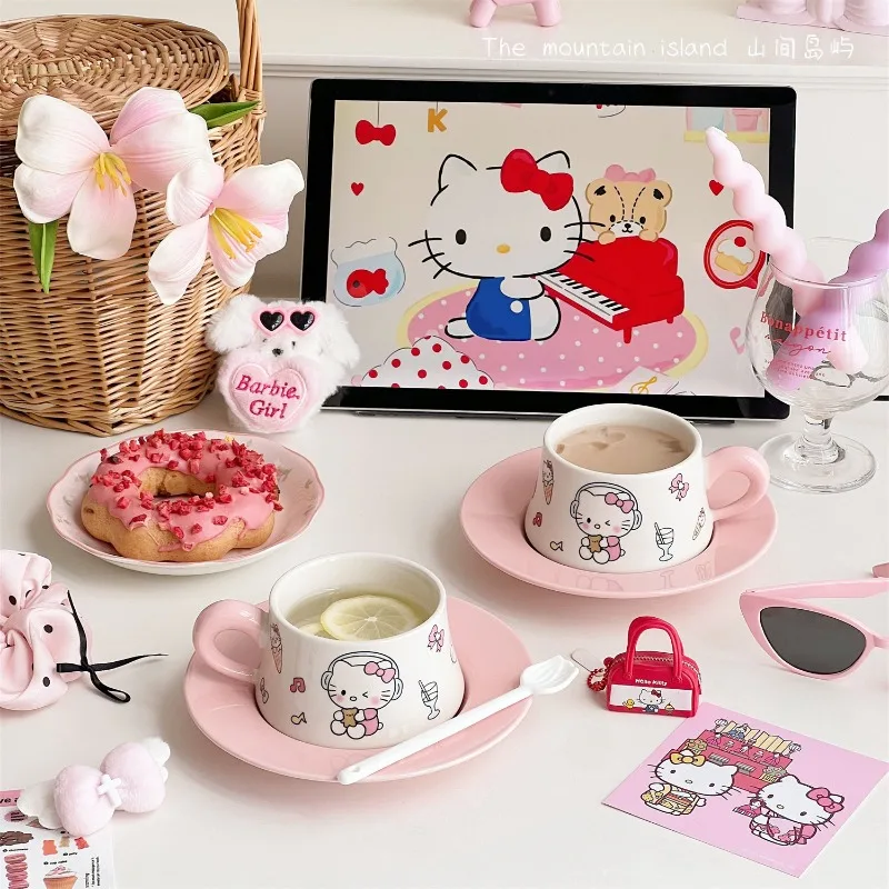 

Ins Hello Kitty Anime Kawaii MINISO Sweet Coffee Cup Girl Heart Cute Cartoon Ceramic Water Cup Kt Cat Lovely Gifts for Girls