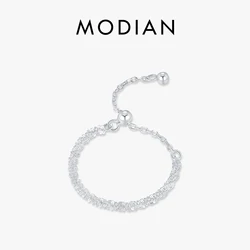 MODIAN 925 Sterling Silver Sparkling Stackable Link Chain Finger Ring Trendy Party Women Girls Fine Daily Wear Jewelry