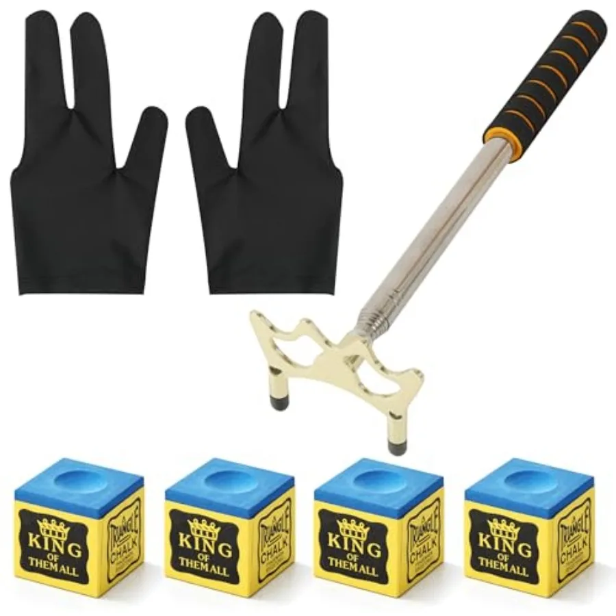

Pool Cue Bridge Head Kit with 2 Billiard Gloves and 4 Cue Chalks Complete Billiards Accessory Set for Pool Tables, Smooth Strok