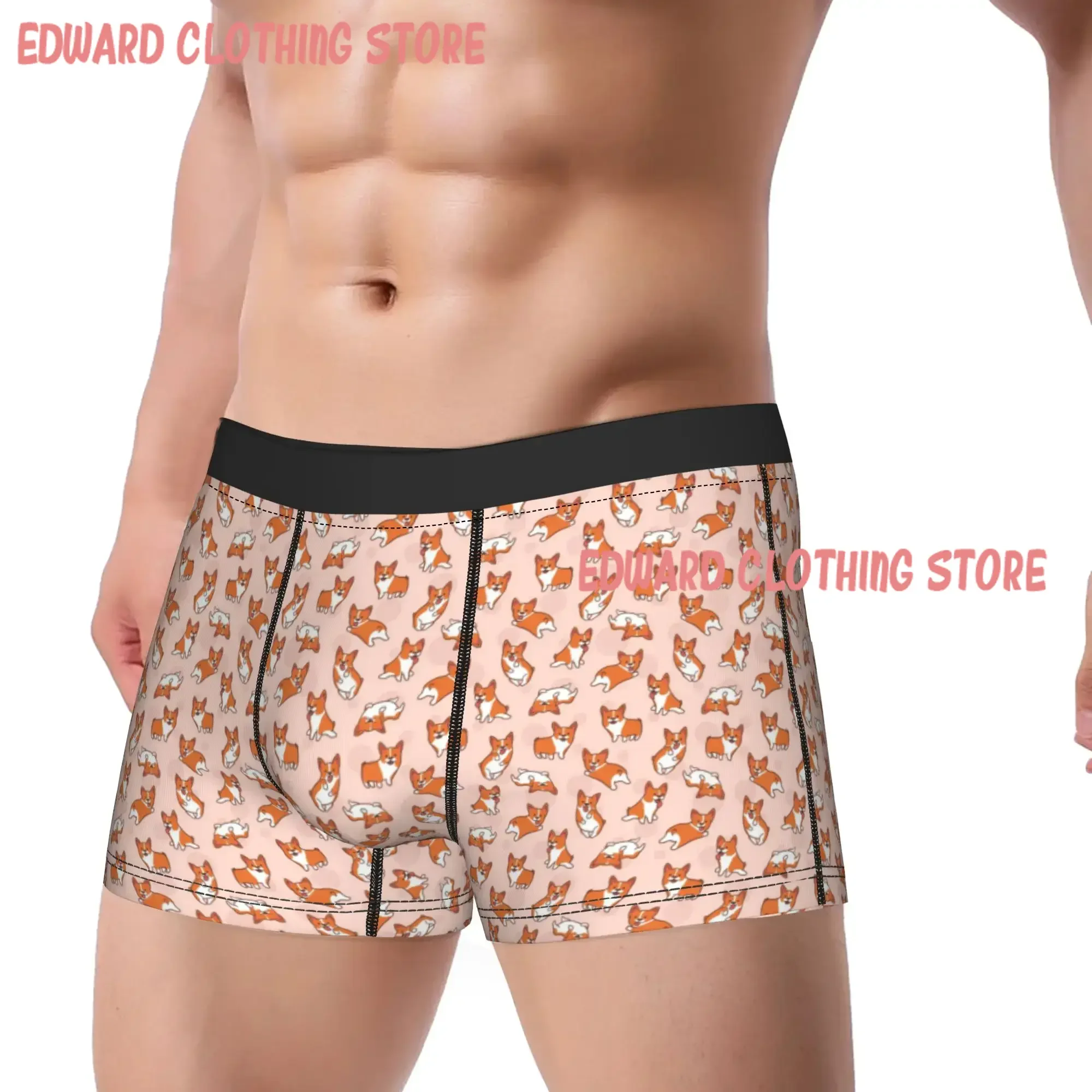 Cute Happy Corgi Dog Animal Cartoon Underwear  Men Boxer Brief Sexy Soft Boxer Shorts Quality Pattern Oversize Panties