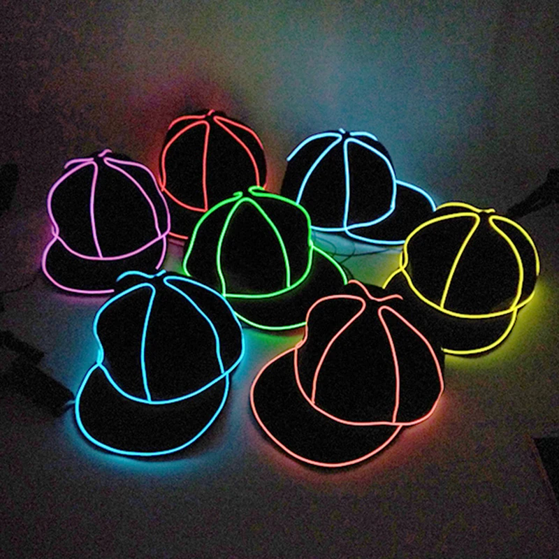 Neon Light Up Hiphop Hat Supplies Men Women Masquerade Neon Baseball Hat Bar Club Fluorescent Props Performance Glowing Costume