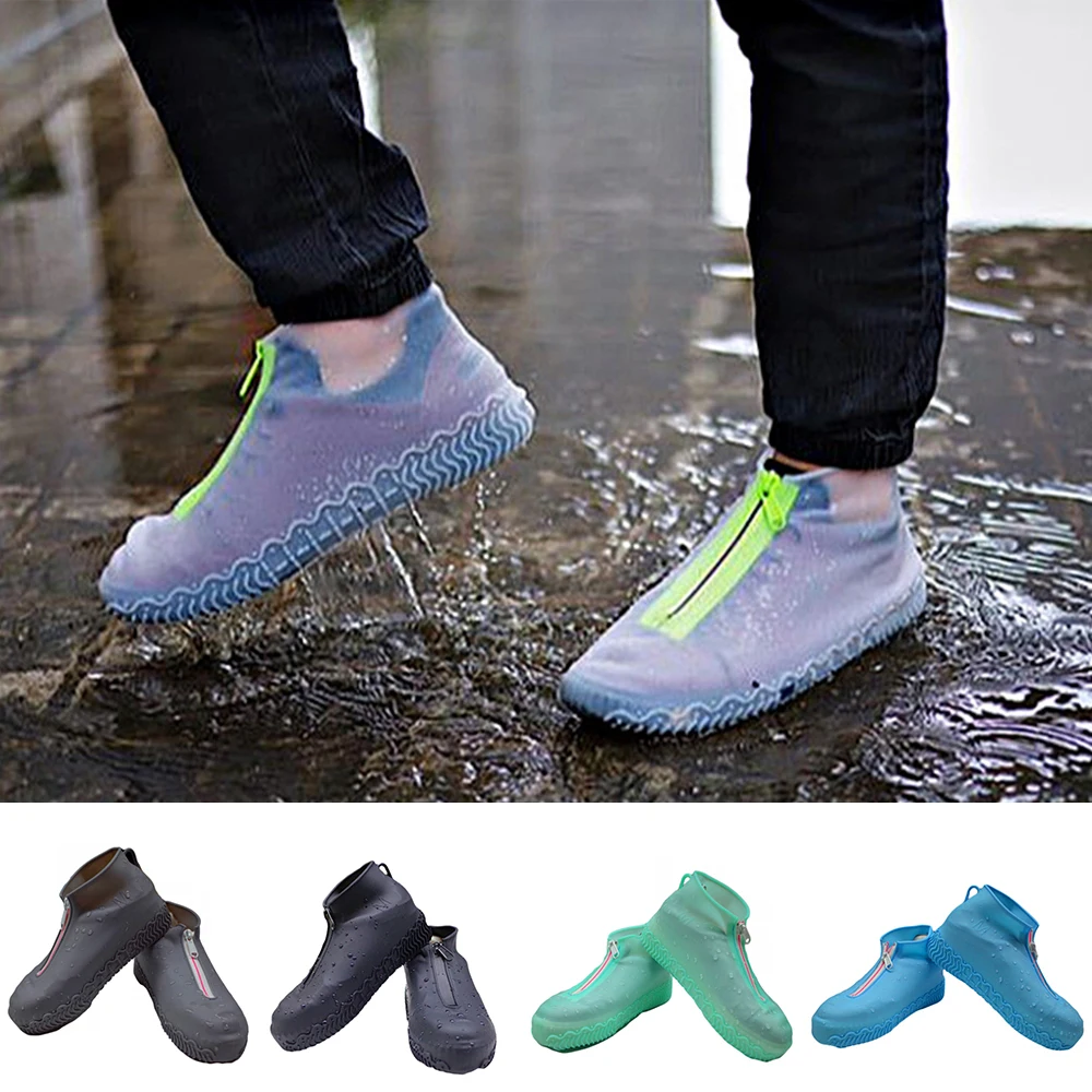 Men Shoe Covers Zipper Reusable Waterproof Shoes Case Rain Cover Women Galoshes Non Slip Overshoes Silicone Rain Cover For Shoes