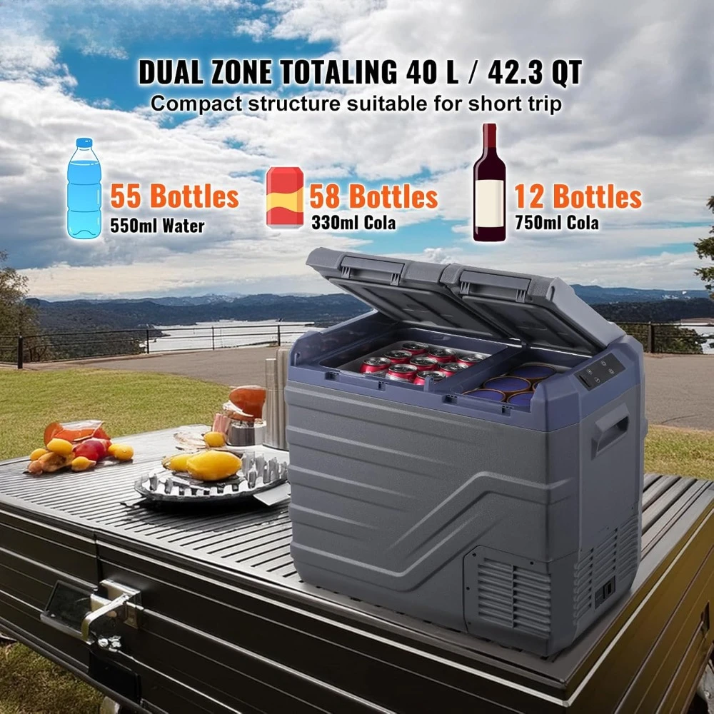 Car Refrigerator, 12 Volt Car Refrigerator Fridge, 40 L Dual Zone Portable Freezer, -4℉-68℉ Adjustable Range,Camping