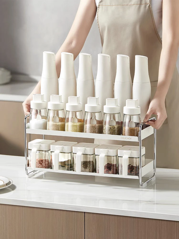 

Kitchen Double Layer Spice Storage Ra Tabletop Narrow Corner Oil Salt Sauce Condiment Bottle Organizer elf