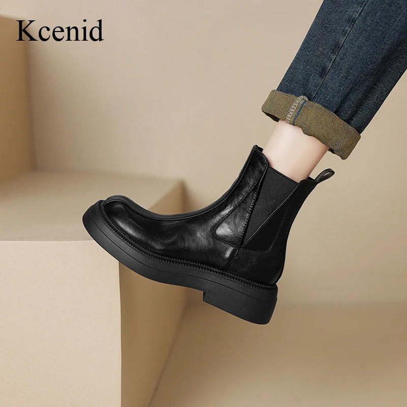 

Kcenid модные удобные осенне-зимние ботильоны для женщин, повседневные мотоциклетные ботинки на массивном каблуке в уличном стиле с круглым носком