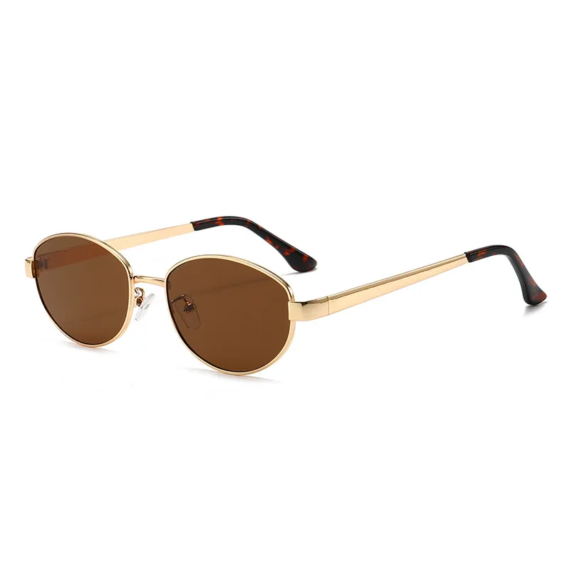 Sunglasses Slim Metal Vintage Elliptical Frame Two Tone Temple Glasses for Men Women Driving Travel Outdoor Casual Eyewear view 2