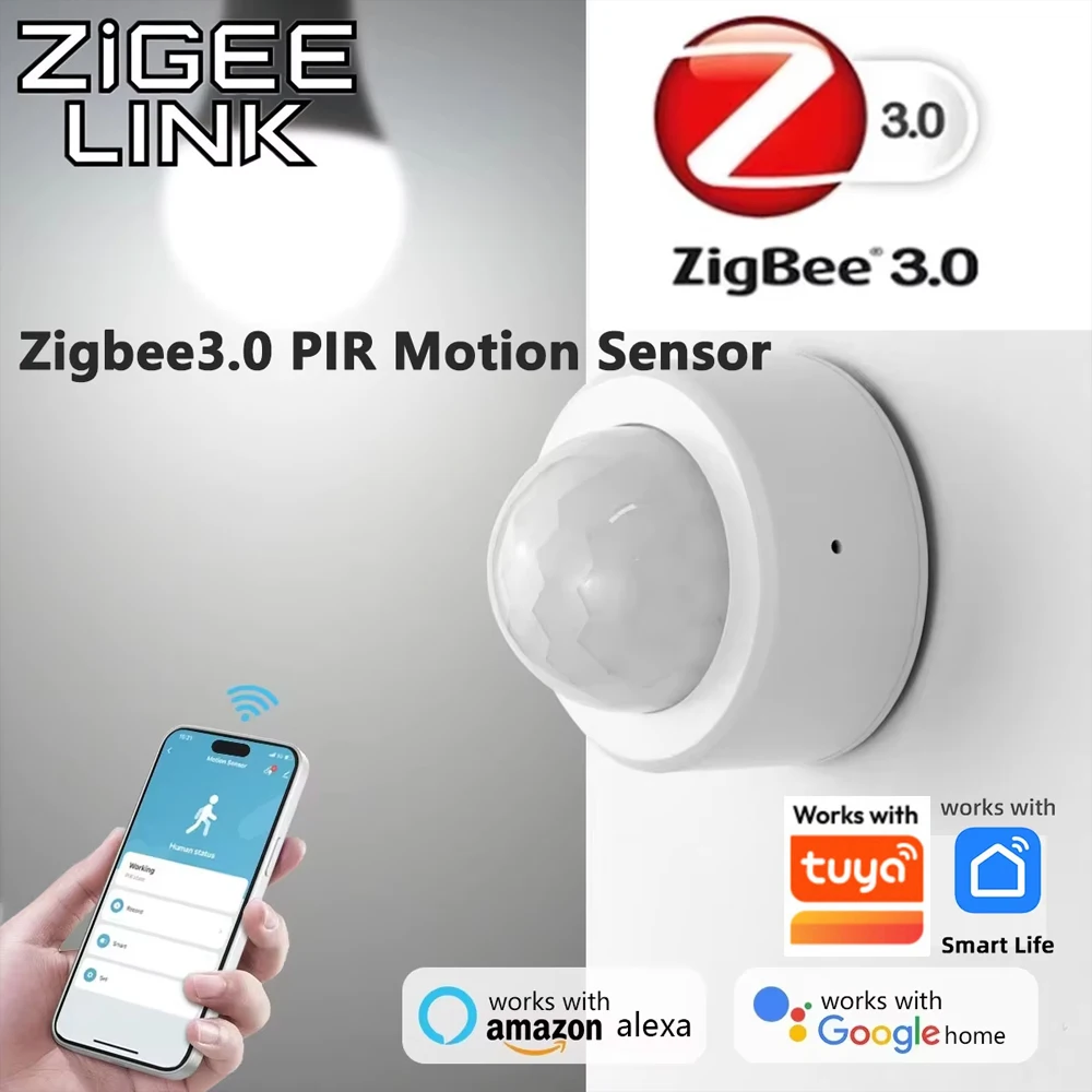 Zigbee 3.0 PIR Motion Sensor & Light Detector Infrared Smart Sensor Wireless Home Alarm System Works with Tuya Alexa Google Home