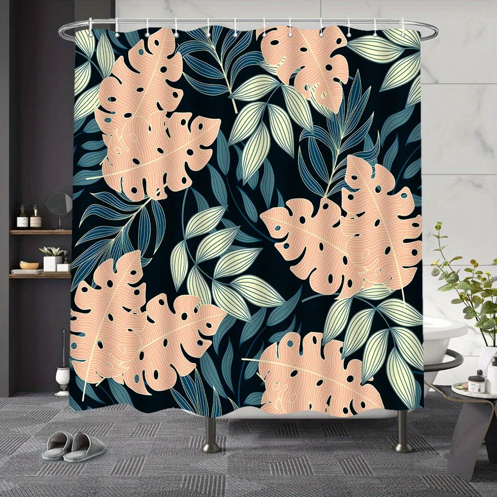 

Занавеска для душа с графическим рисунком листьев тропических растений — узор с принтом листьев тропического леса, яркая и высокая четкость, украшенная пасторалью