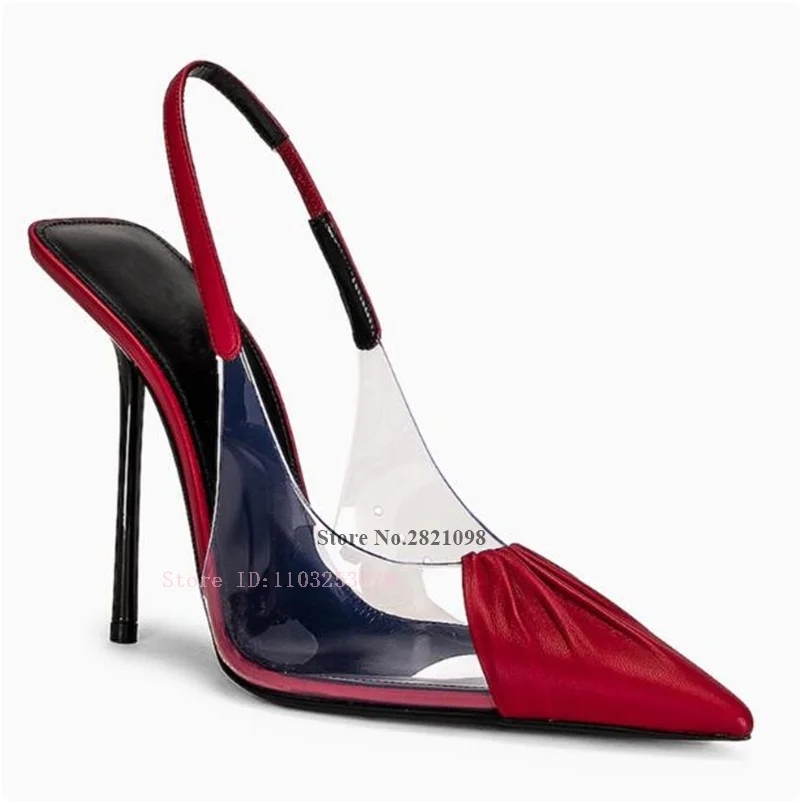 

Slingback Heels In Transparent & Rouge Slip On 9.5Cm Heeled Pumps Leather Pointed Toe Women Thin Heeled High Heel Prom Shoes