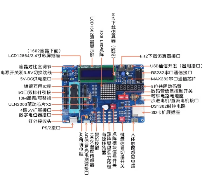 PIC development board PIC18F4520 microcontroller learning board HL-K18 experimental board integrated kit2 emulator