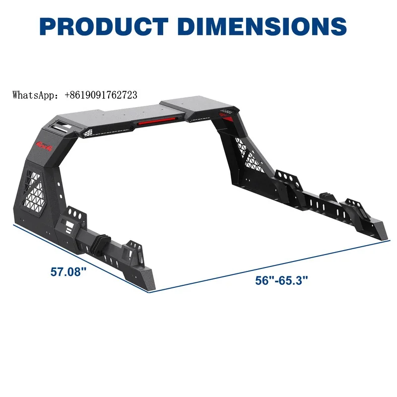

High Quality New Full-Size Steel Sport Roll Bar Adjustable Chase Rack for Universal Pickup Truck Bed Black
