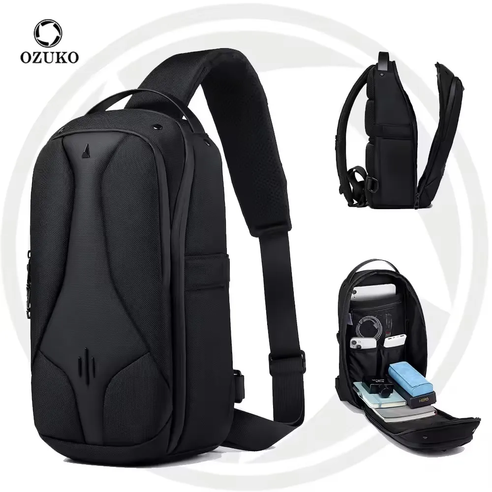 Ozuko bolsa tiracolo de deslocamento masculino alto sentido, grande capacidade no peito, bolsa de ombro casual, moda empresarial, nova