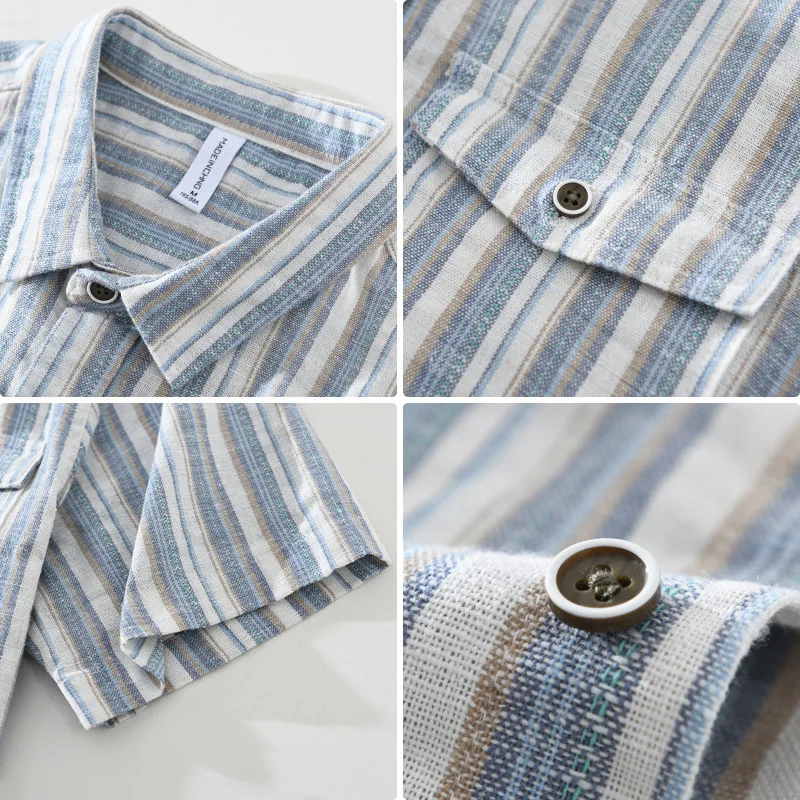 ゆったりとしたフィット感のリネンコットン混紡半袖シャツメンズ夏ヴィンテージ和風薄手素材通気性吸湿性