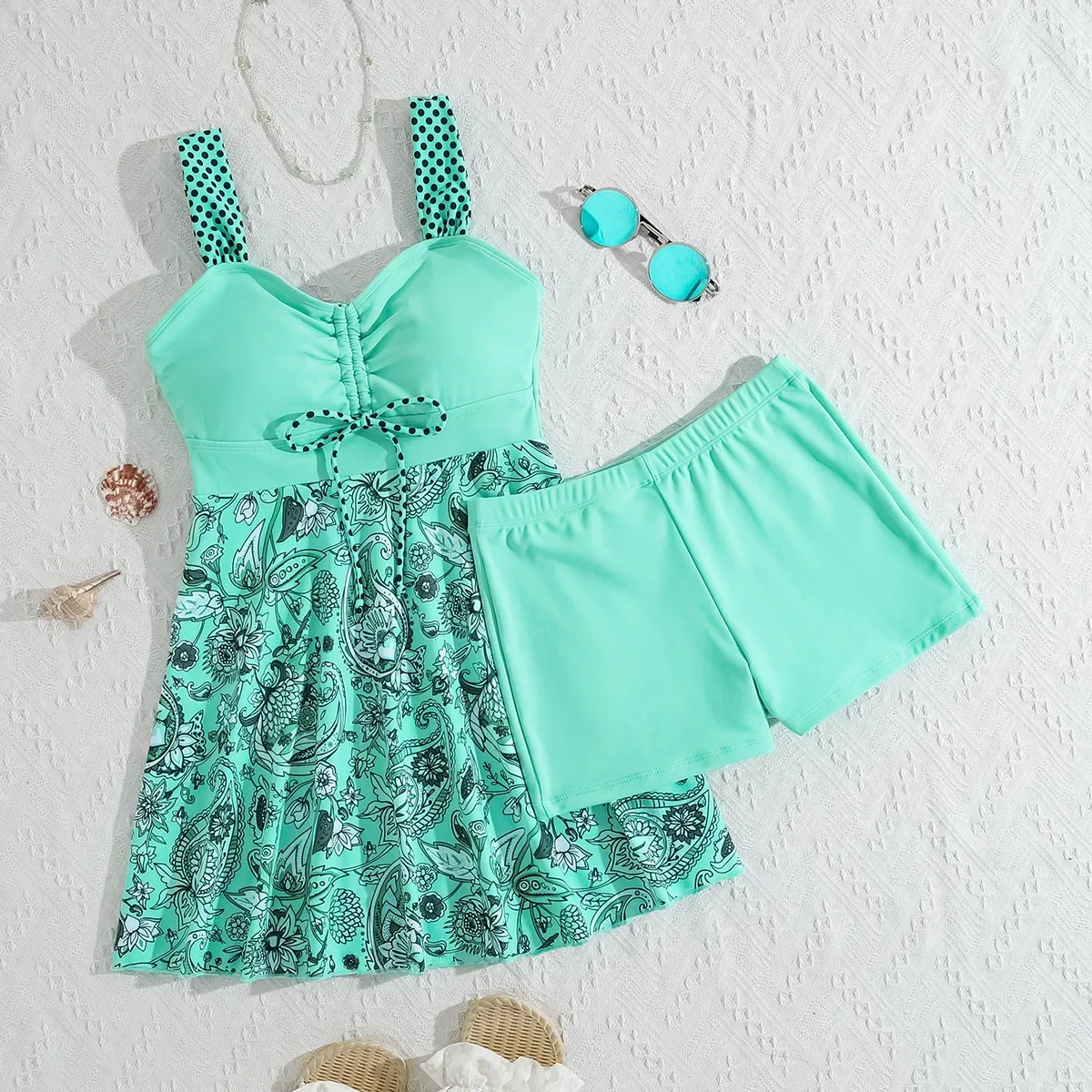 2025 신상 탱키니 수영복 세트 슬림핏 분리형 스커트 스타일 여성 수영복 사각 팬츠 크로스보더 여성 비키니