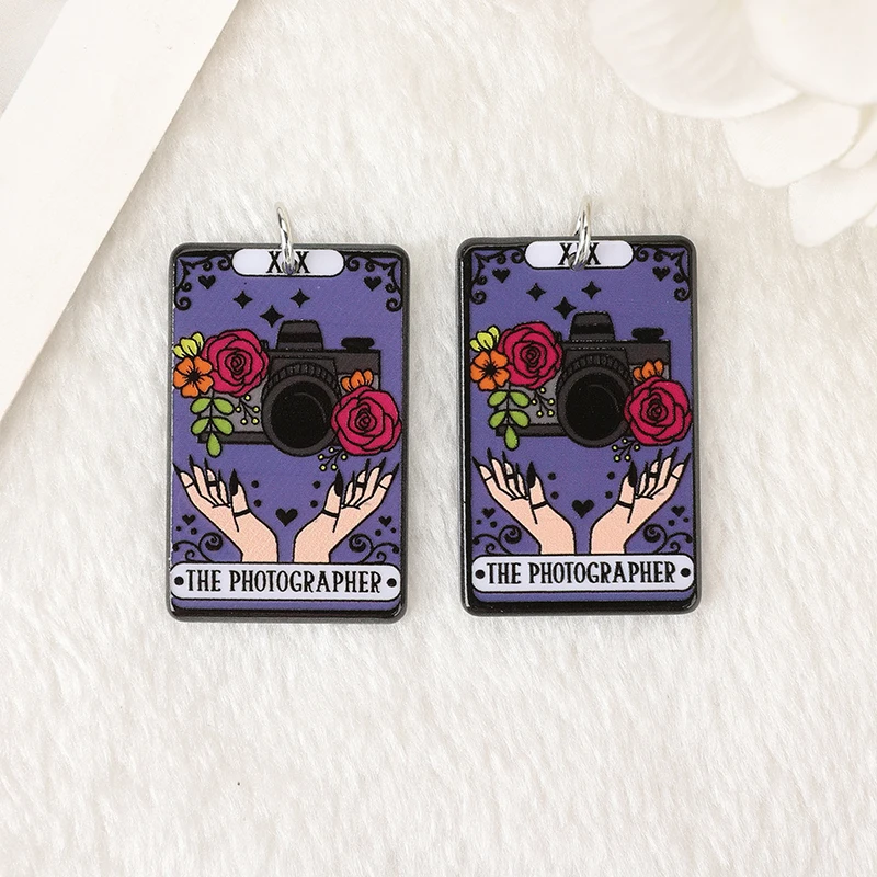 10Pcs Tarot Charms Creative Acrylic Spice Reader Teacher Pendant For Necklace Keychain Diy Making Accessories