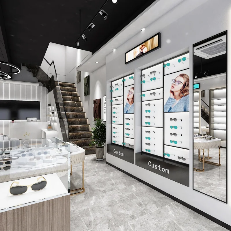 Display de óculos de parede para loja óptica, óculos e Sunglass Rack, Metal personalizado, preto, mais recente
