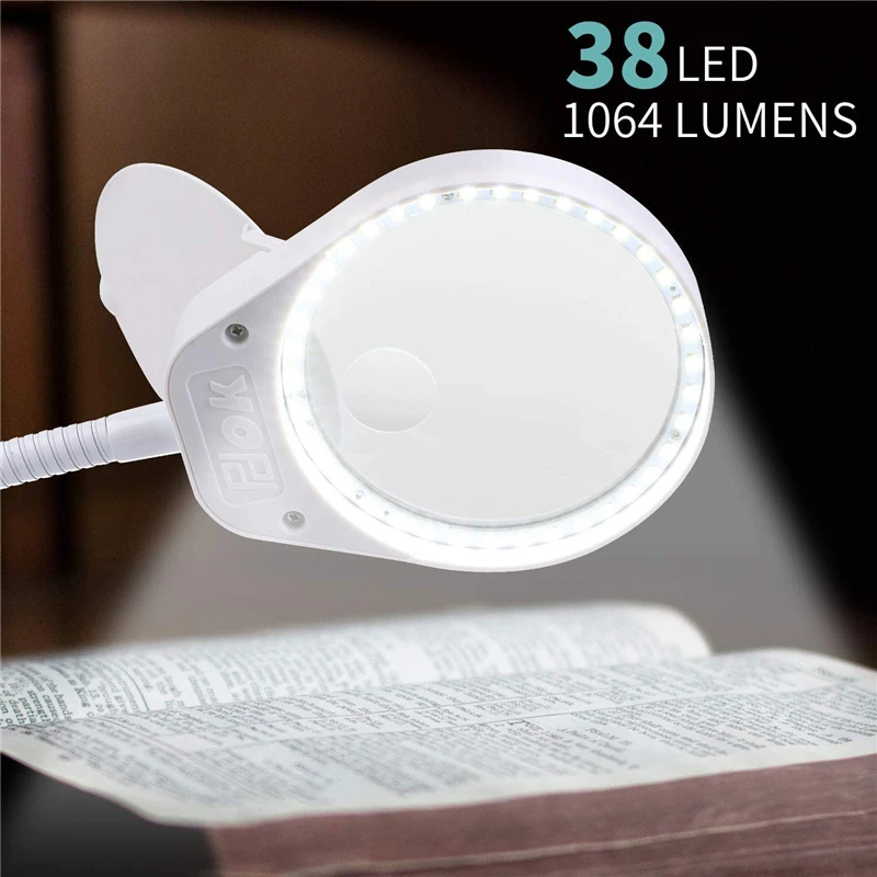 8X15X LED Magnifying Glass Lamp Metal Clamp Flex Arm Desk Lamp Stepless Dimming Magnifier LED Lamp 3X10X 5X 100mm Lens White