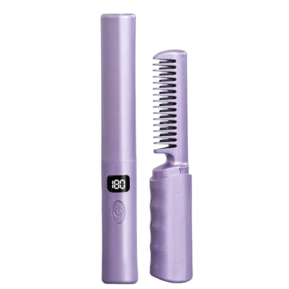 

Anti-Scald Hair Straightener Brush USB Rechargeable Electric Straight Hair Comb 3 Gear Temperature Cordless Straightener Comb
