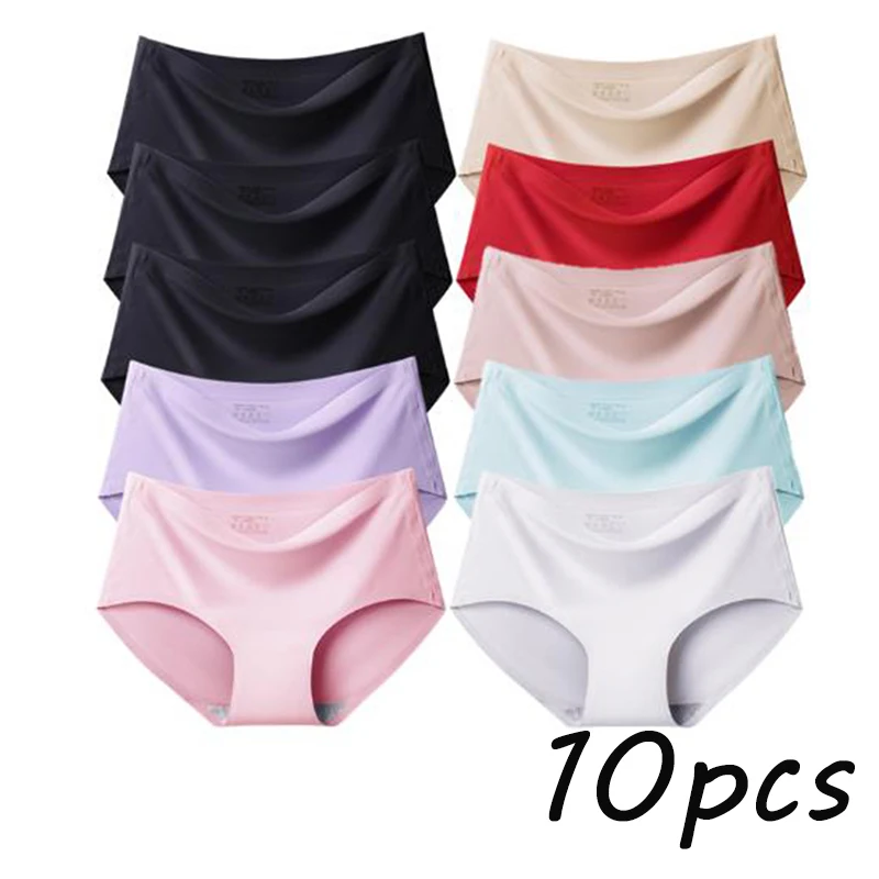 

VIP Link 10PCS/Set Women's Panties Solid Seamless Underwear Plus Size Comfortable Briefs Silk Satin Lingerie Health Underpants