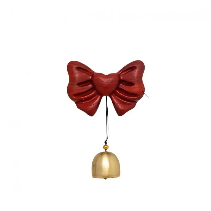 1Pc Magnet Bow Knot Shaped Doorbell Christmas New Year Solid Wood Hanging Decorative Wind Chime Copper Bell