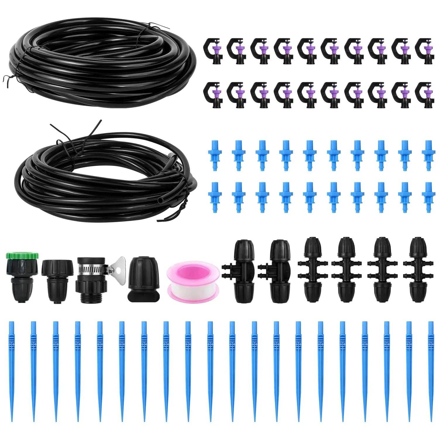 25m-8m Micro Drip Irrigation Kit with 4/6 Split to 8/12 Connector Rotary Scattering Nozzle,Thread - Automatic Watering System