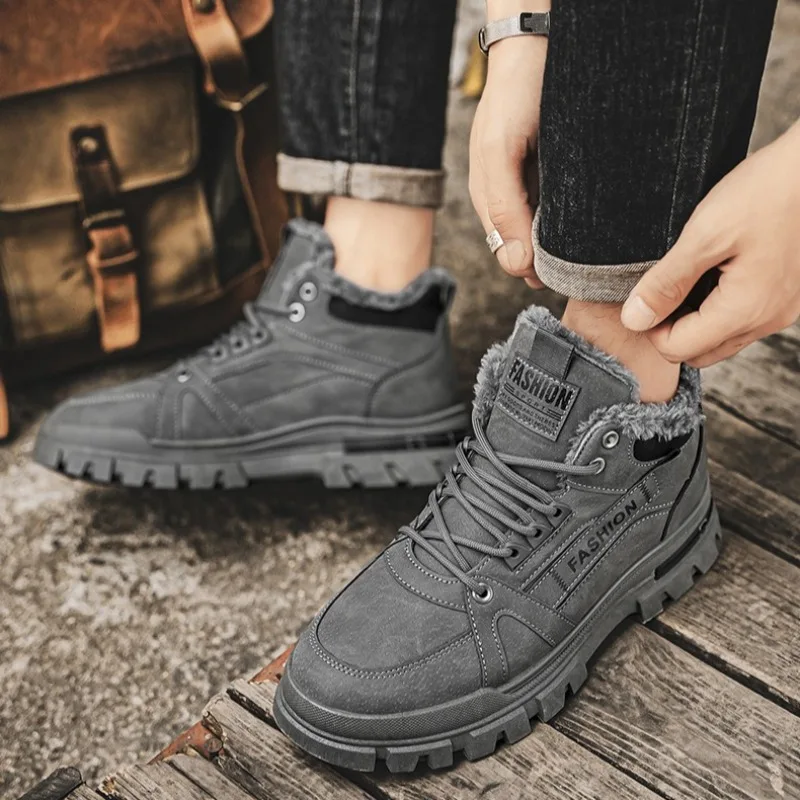 Men's Boots Winter High-top Sneakers Non Slip Platform Boots Plush Warm Snow Boots for Men 2025 Winter New Cotton Shoes for Men