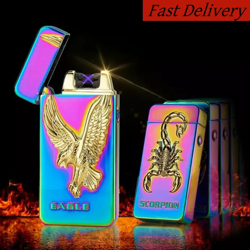 Windproof Double Arc Lighter Flameless Electronic Portable Fire Plasma USB Rechargeable Electric Lighter for Cigarette Candle