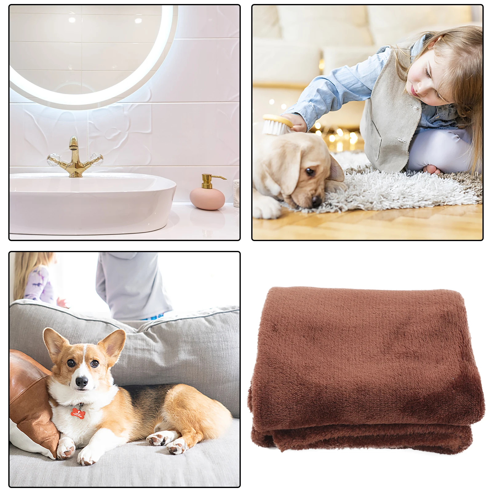 

Premium Flannel Fleece Pet Blanket Solid Color Coffee Super Comfy Extra Warm Lightweight Elaborate Stitching