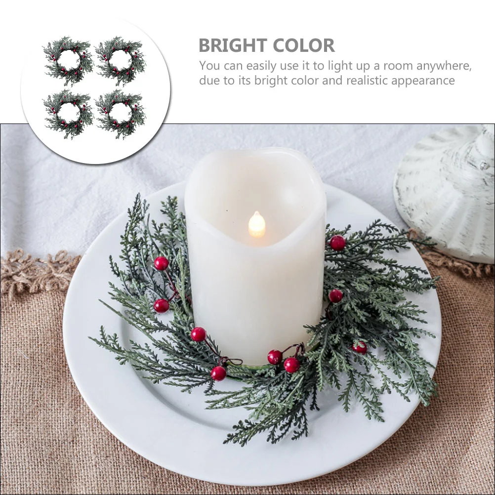 4pcs Simulation Berry Pine Needles Garlands Dining Table Rings Rings Wreaths Rings For Pillars