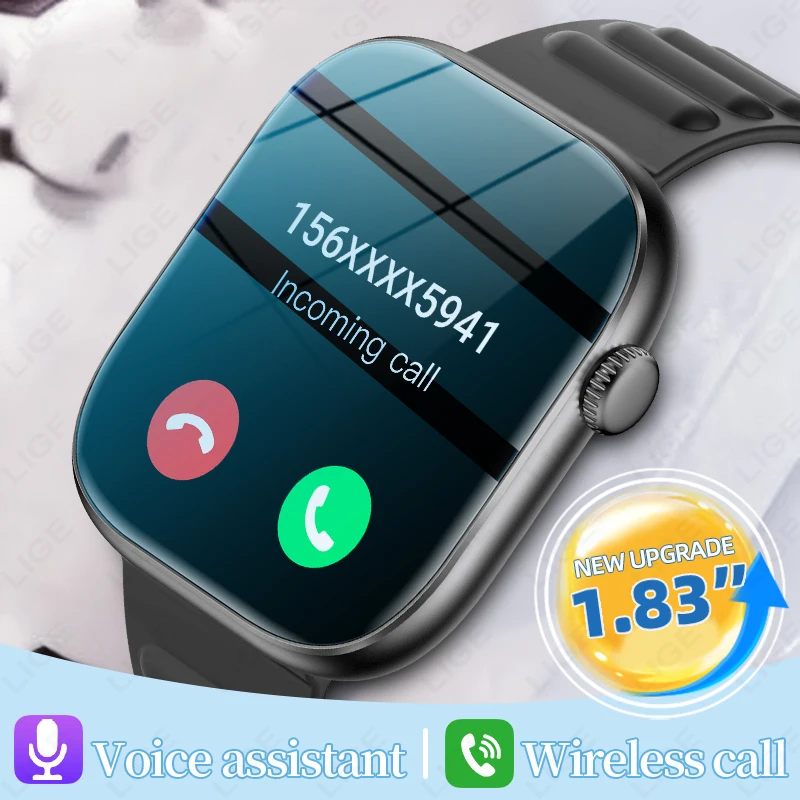 Reloj Inteligente LIGE para Hombre, Pantalla HD de 1.83”, Esfera Personalizable, Monitor de Salud Femenina, Reloj con Llamadas Bluetooth, Relojes Inteligentes Deportivos de Moda