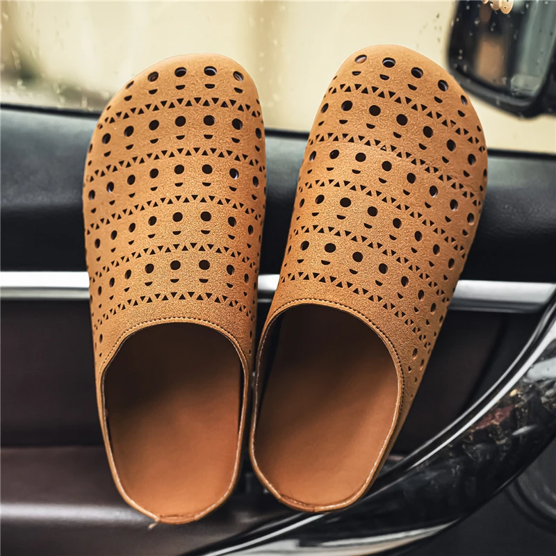 

Мужские летние шлепанцы-полутапочки для улицы: высококачественные, нескользящие, дышащие, мягкие, удобные, на плоской подошве