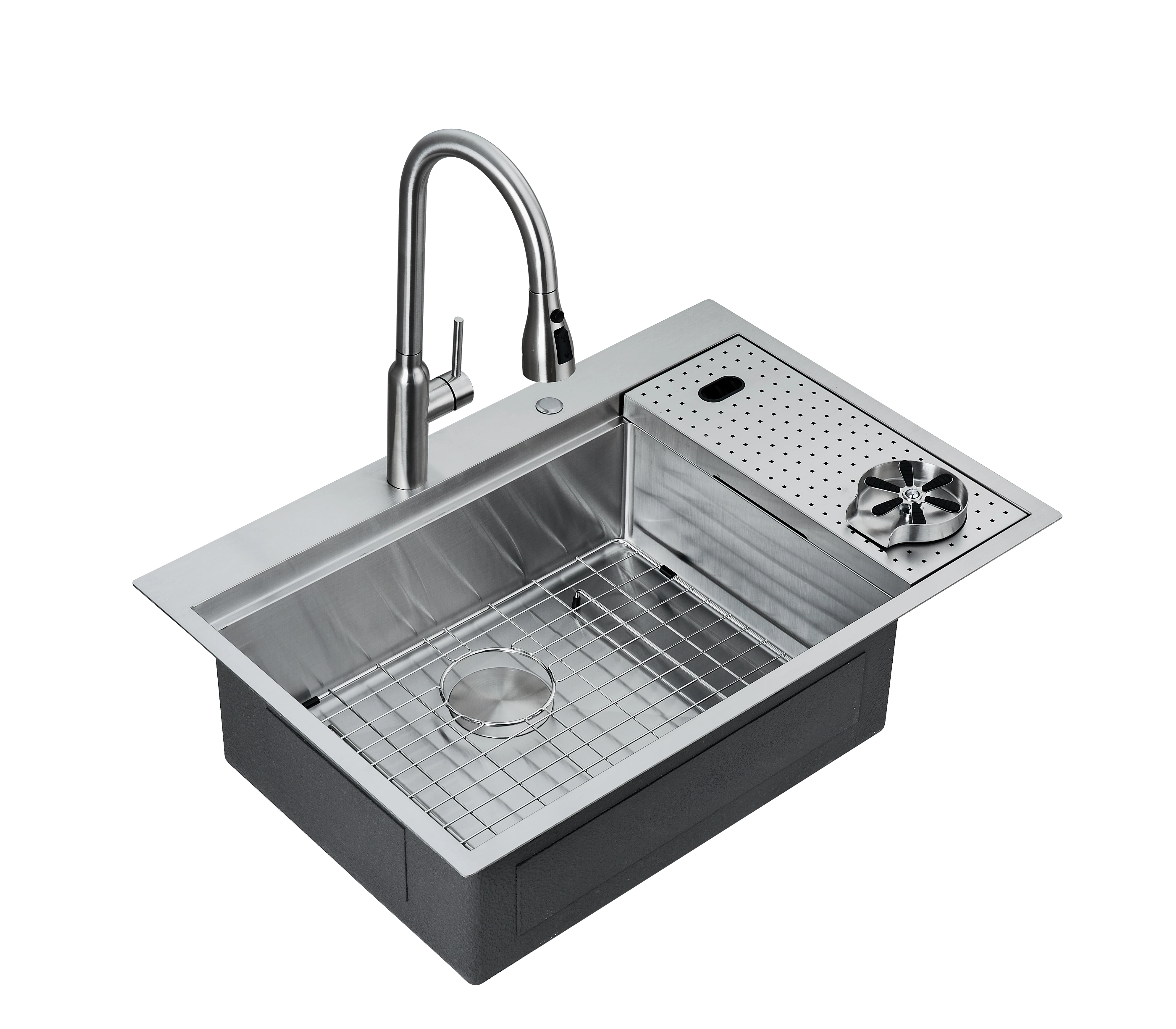 

Кухонная мойка из нержавеющей стали 304 с одной чашей, большим смесителем на палубе и современной мойкой для чашек, одинарной чашей