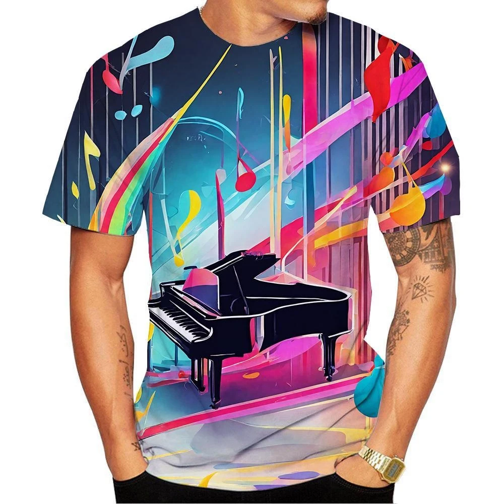 New Fashion Summer 3D High-definition Printed Music Symbols and Note Patterns T-shirt in Street Style Unisex Kids Casual Top