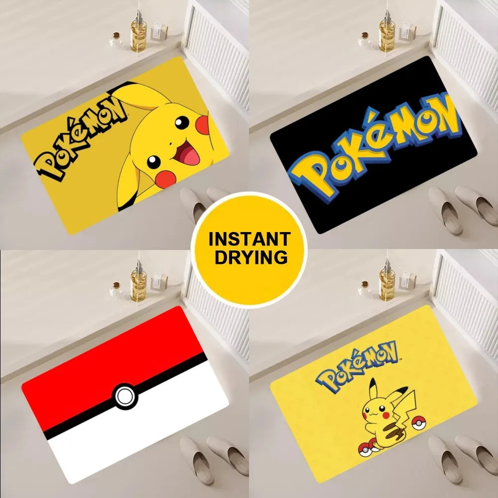 Bilibili Cute Pokemon Pikachu Floor Mat Bedroom Kitchen Door Bath House Super Absorbent Foot Non-slip