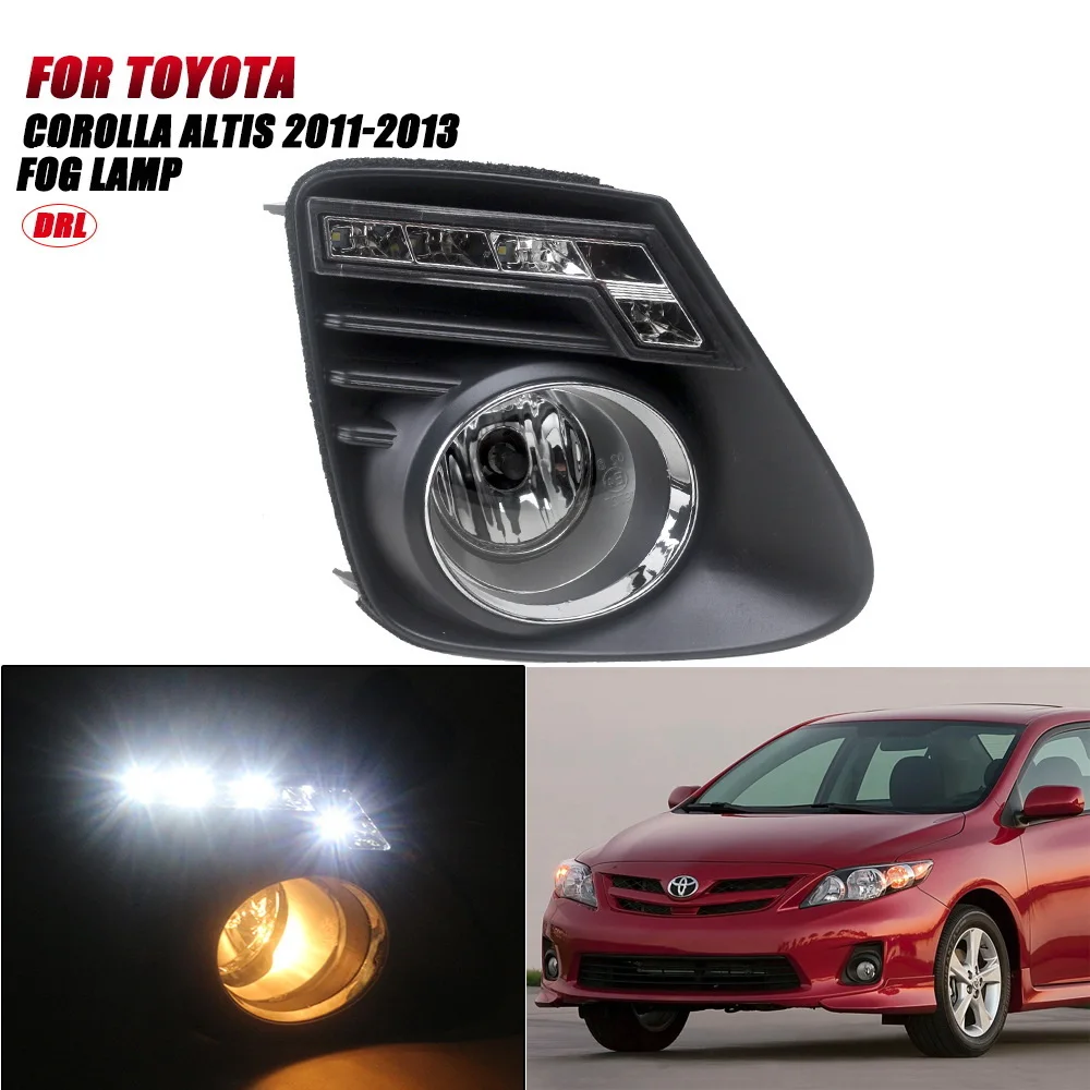 July King Car Daytime Running Light for Toyota Corolla Altis 2011 2012 2013, 6000K LED DRL + 4300K Halogen Fog Lamp Assembly Kit