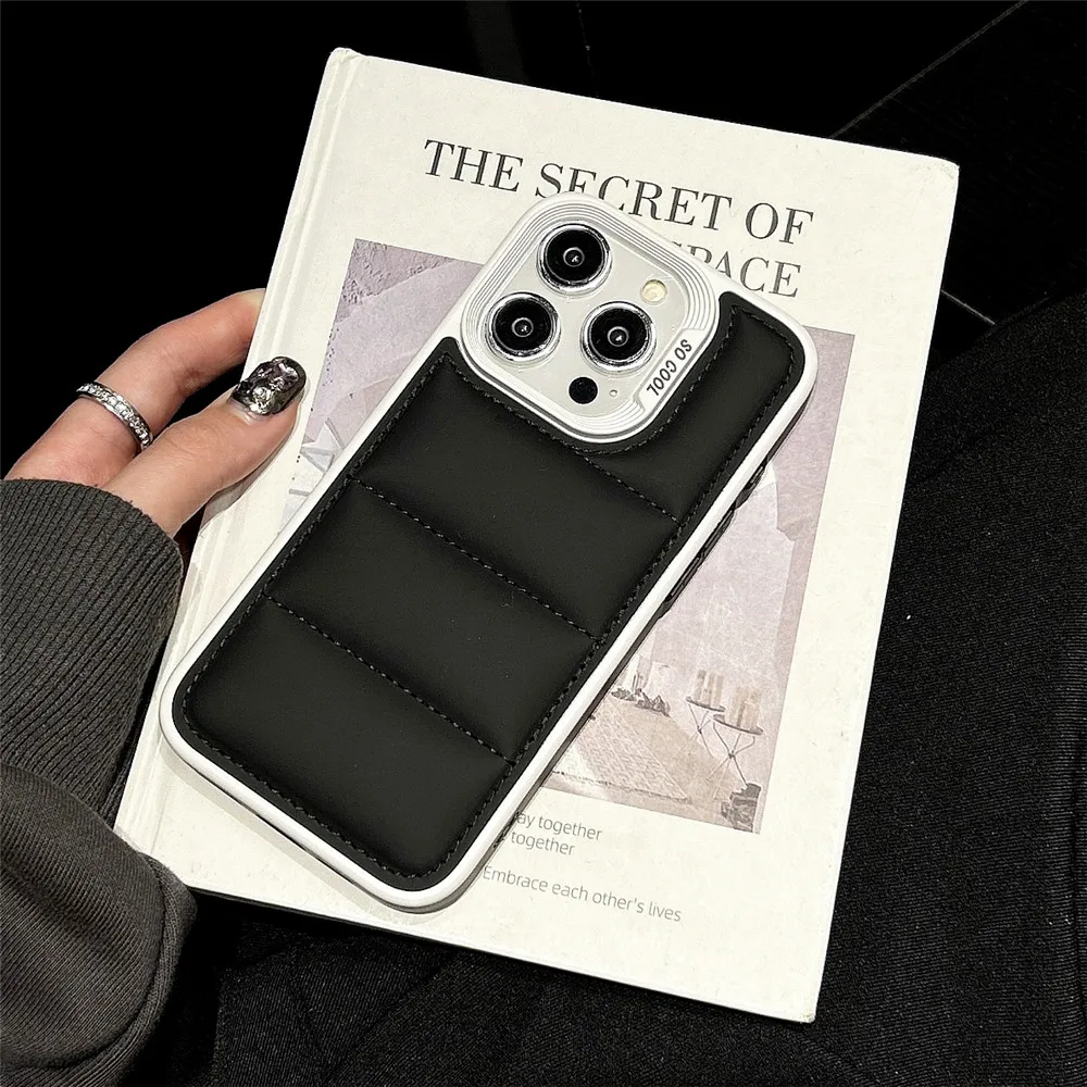 Luxury Liquid Down Jacket Airbags Silicone Case For iPhone 16 15 14 13 12 11 Pro Max Bumper Black White Dual Color Puffer Cover