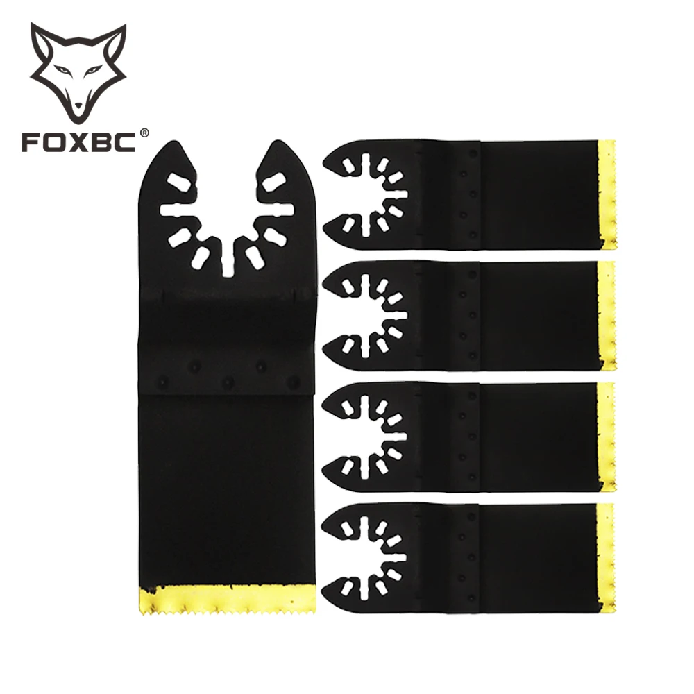 FOXBC 5PCS Oscillating Multi tool Saw Blades 34mm Titanium German technology Quick Release Tool kit for Wood Plastic Soft Metal