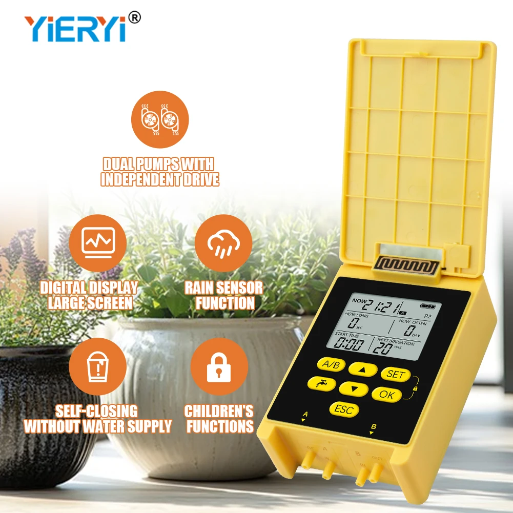 Yieryi Smart Solar Irrigation Timer Digital LCD Automatic Irrigation System Outdoor Garden Watering Tool Adjustable Program