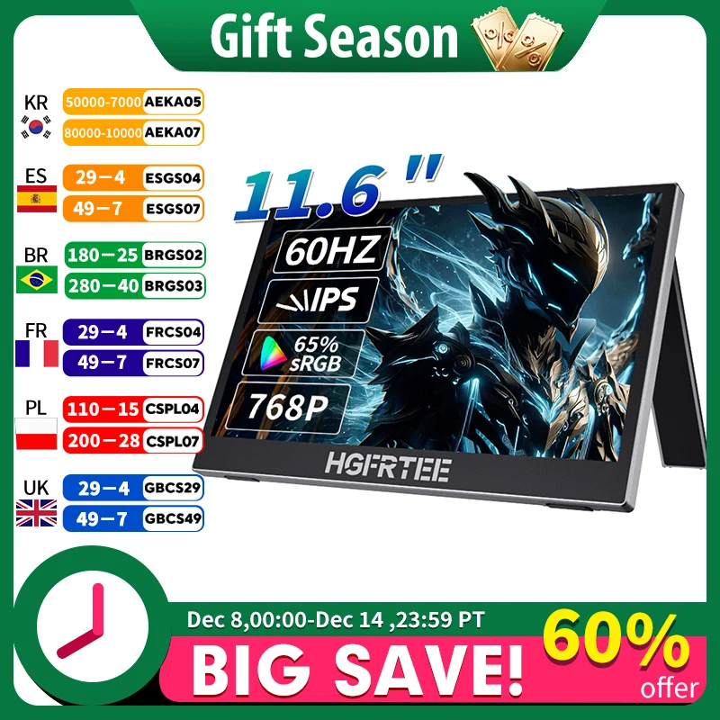 

HGFRTEE 11.6 inch Portable Monitor with USB-C & Mini HDMI Plug and Play for PC and Phone PS4 Xbox Switch